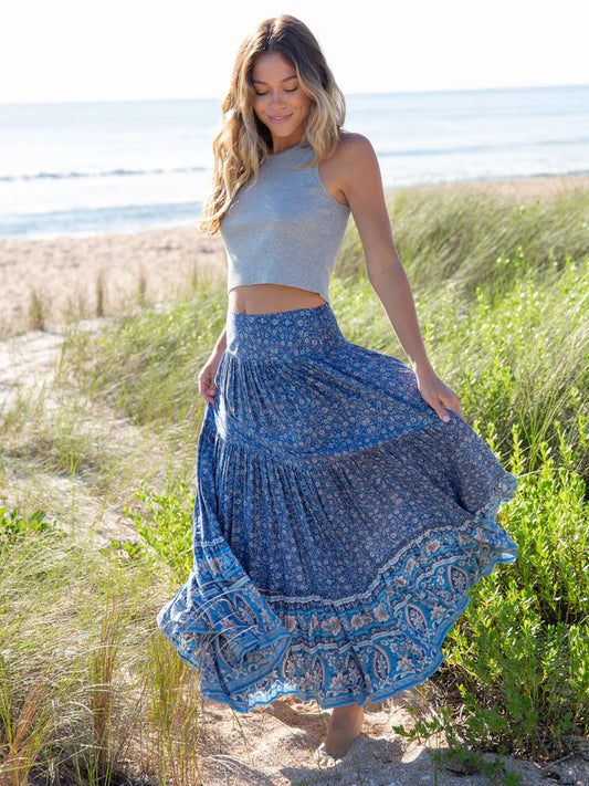 Natural Life Hanna Convertible Maxi Skirt-Blue Floral Border