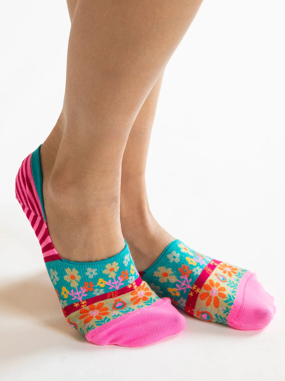 Natural Life No Show Ankle Socks, Set of 2- Pink Red Stripe