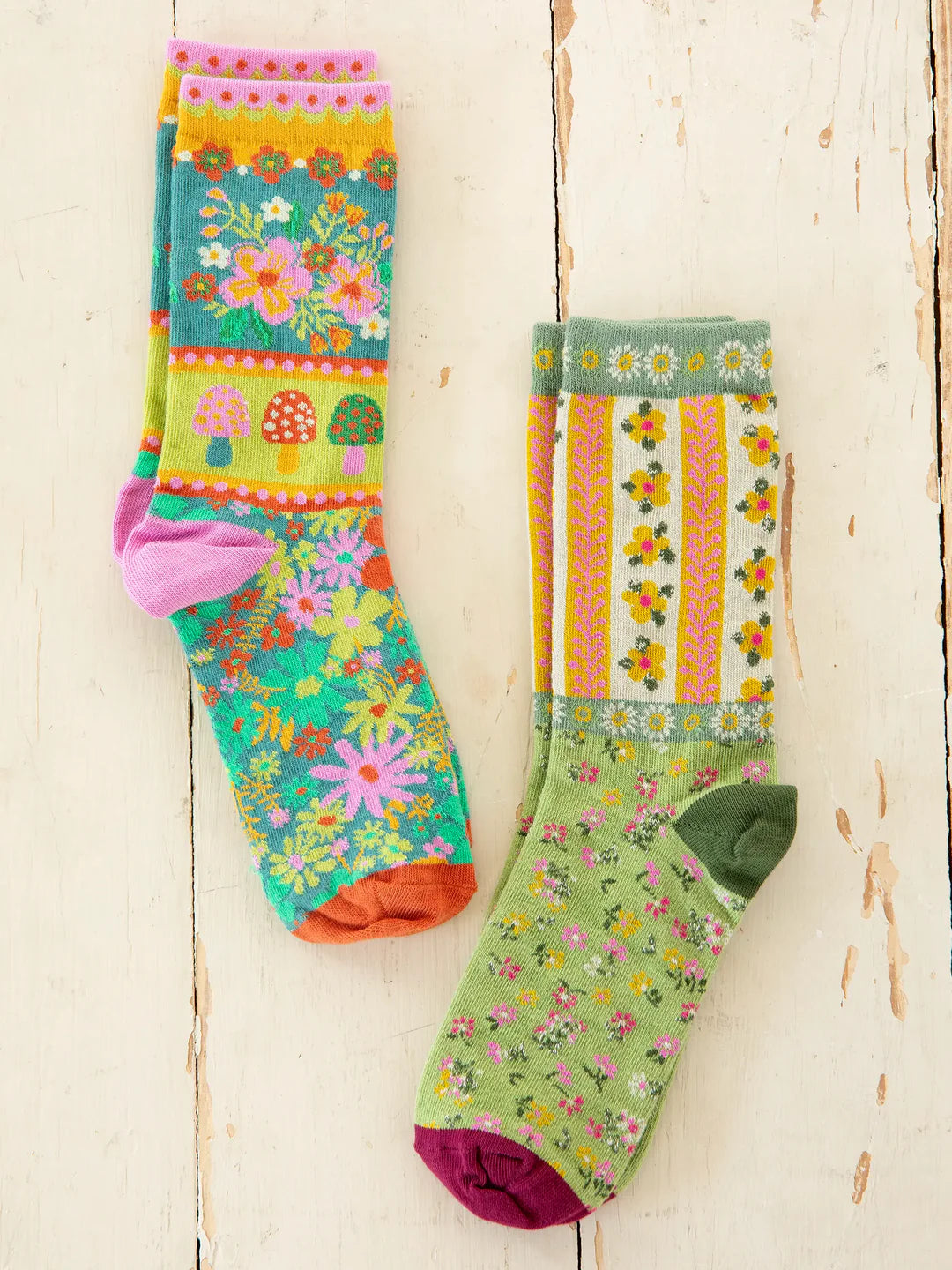 Natural Life-Boho Sock Set-Floral Mushroom, Set of 2