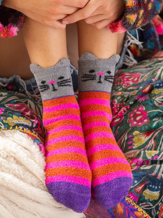 Natural Life Cozy Socks-Hot Pink Cat