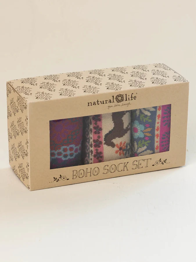 Natural Life Boxed Boho Sock Set, Set of 3-Horse