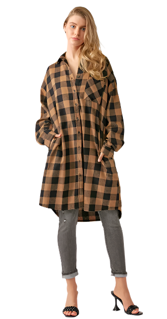 Risen Buffalo Plaid Long Shirt Jacket