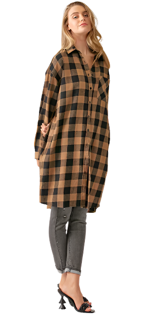 Risen Buffalo Plaid Long Shirt Jacket