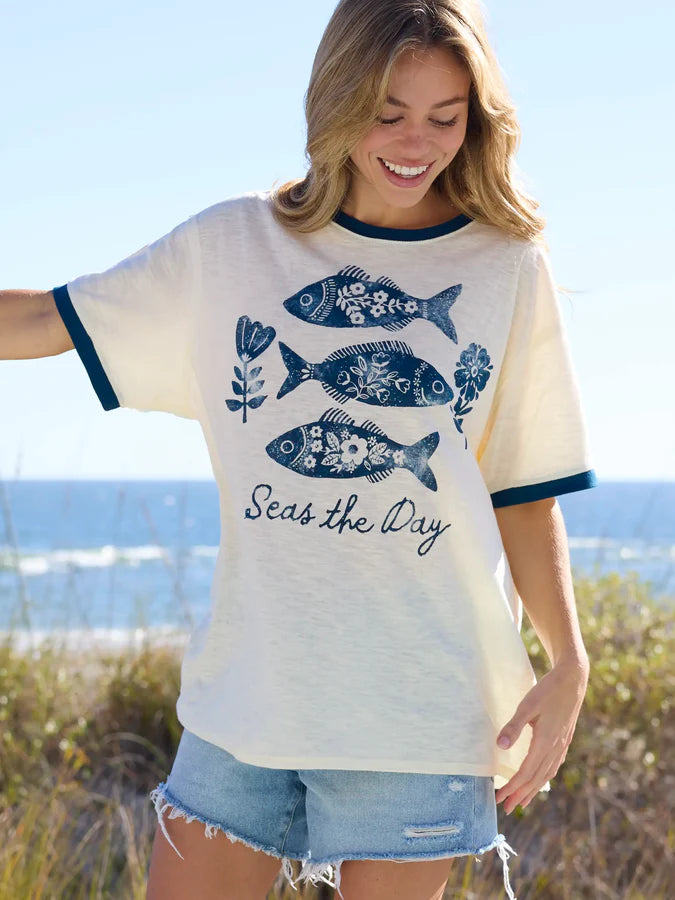 Natural Life Ringer Oversized Tee Shirt-Seas the Day