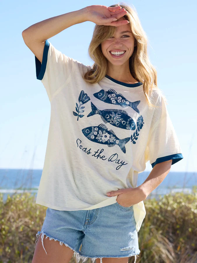 Natural Life Ringer Oversized Tee Shirt-Seas the Day