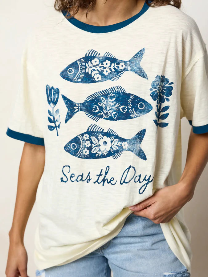 Natural Life Ringer Oversized Tee Shirt-Seas the Day