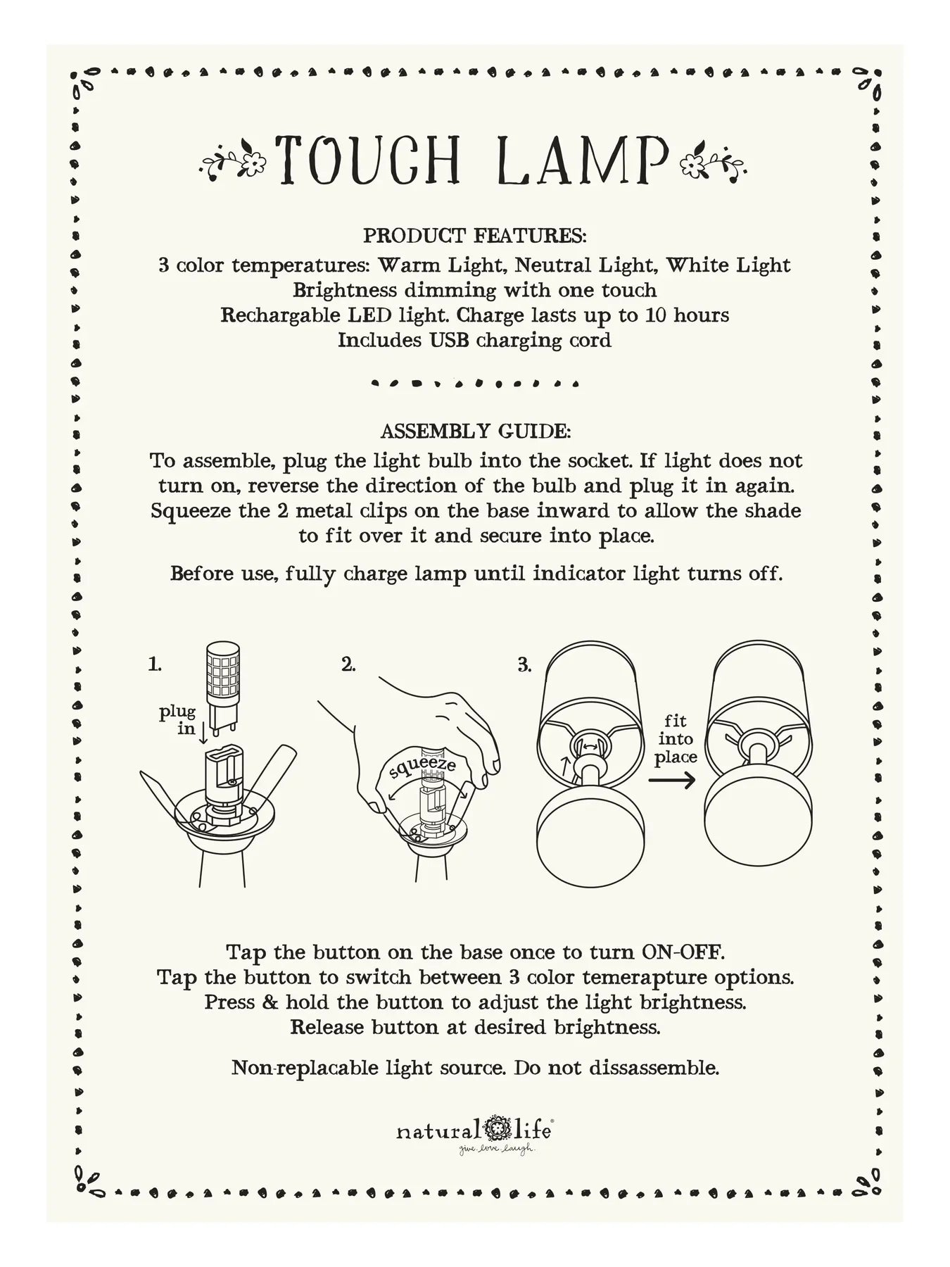 Natural Life Touch Lamp-Rainbow Cream Floral