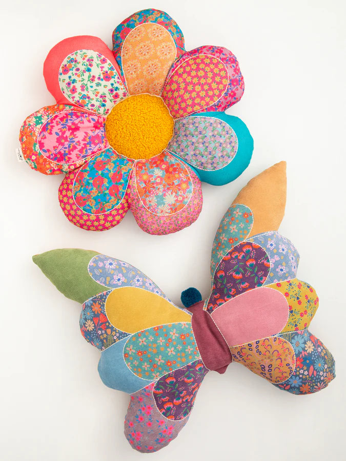 Natural Life Whimsy Patchwork Pillow-Flower