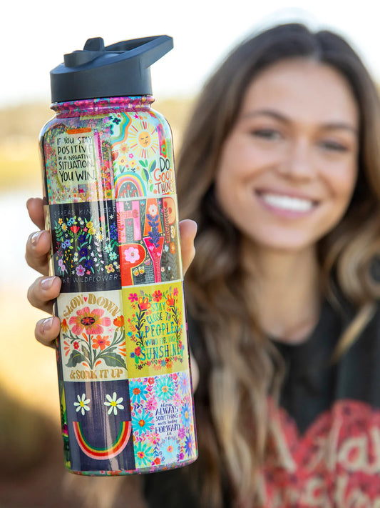 Natural Life XL Stainless Steel Water Bottle-Chirp Patchwork