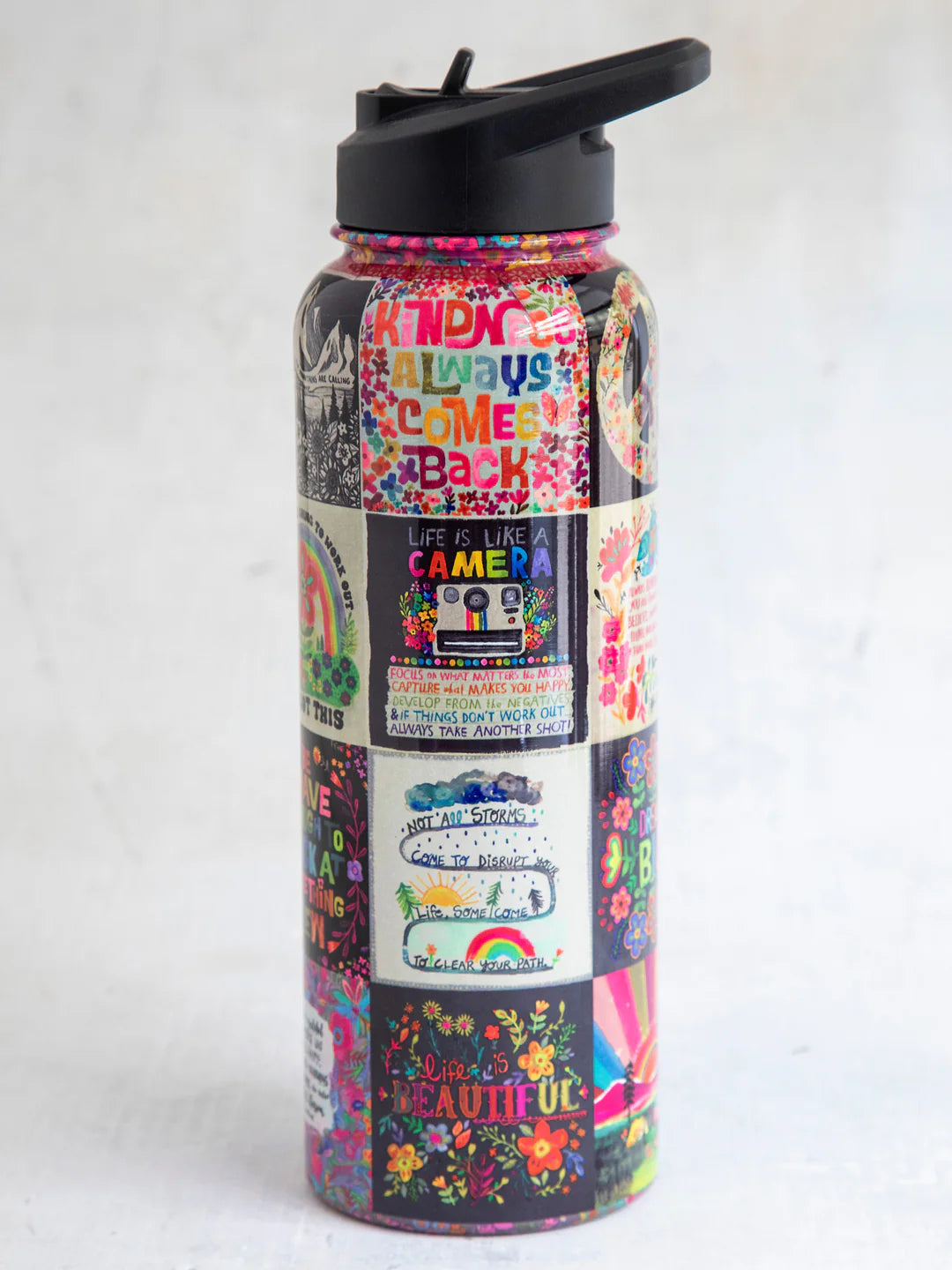 Natural Life XL Stainless Steel Water Bottle-Chirp Patchwork