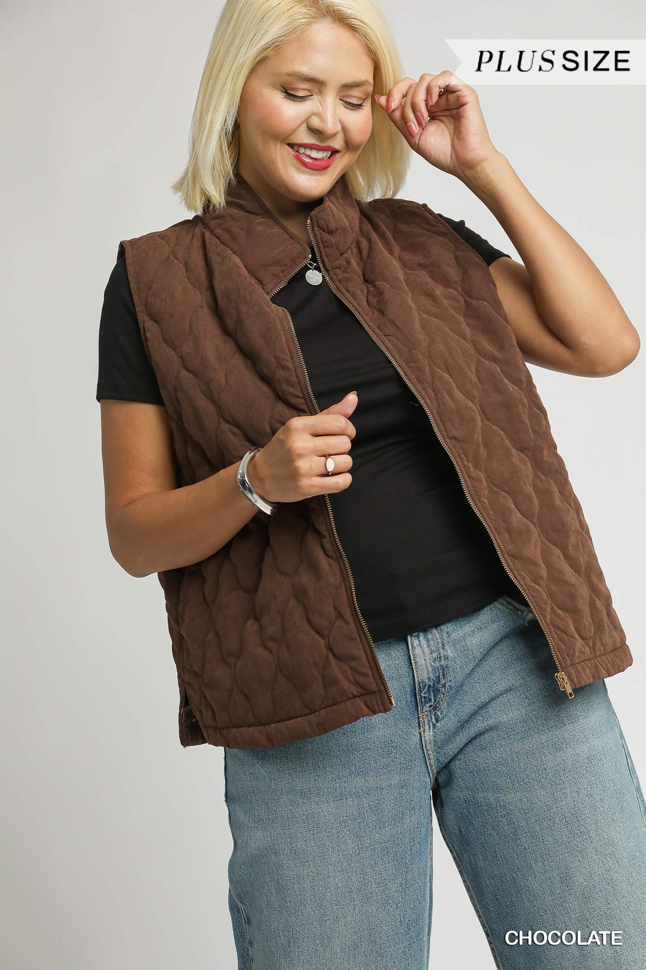 Umgee Plus Size Quilted Zip-Up Vest