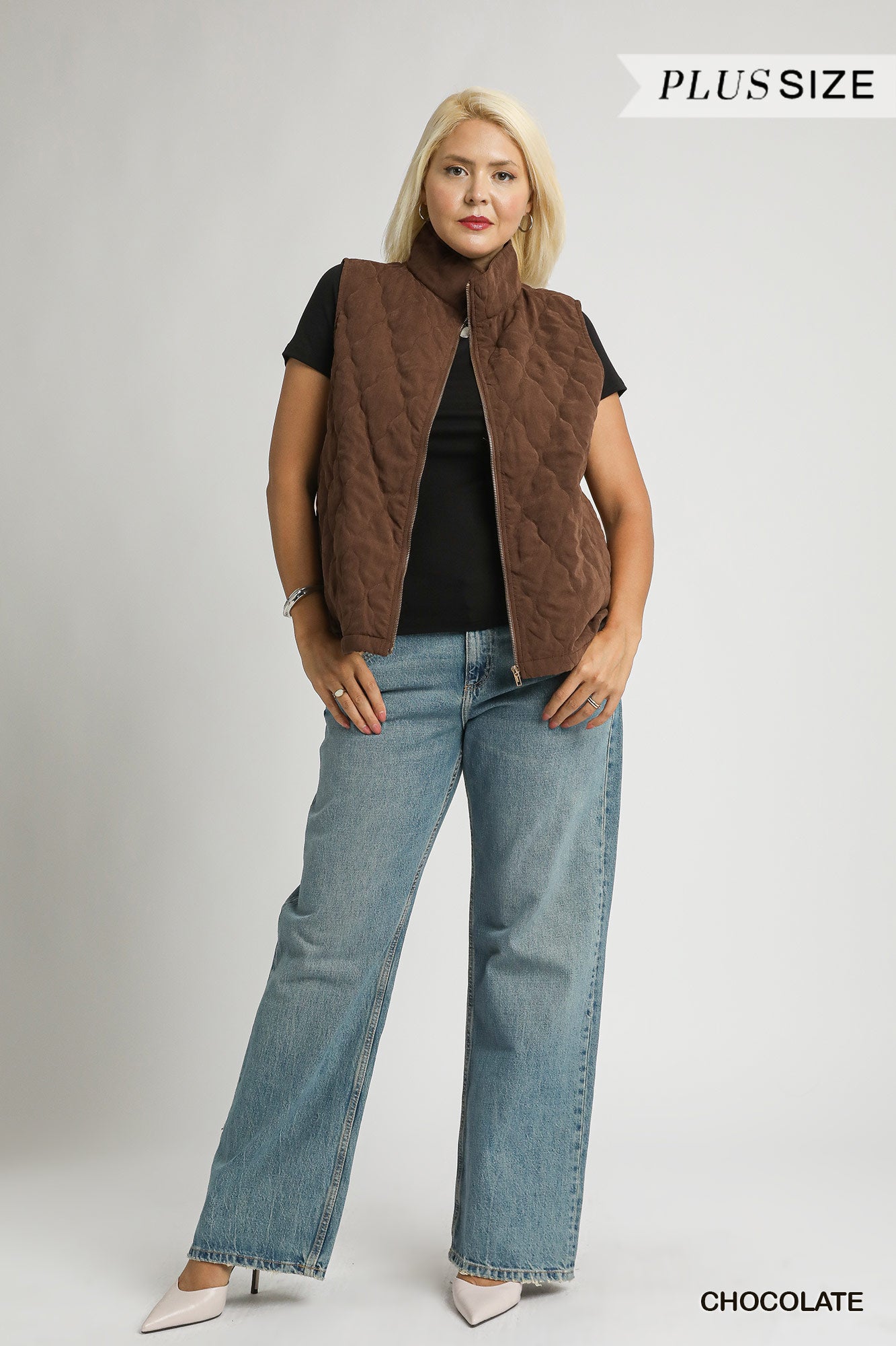 Umgee Plus Size Quilted Zip-Up Vest