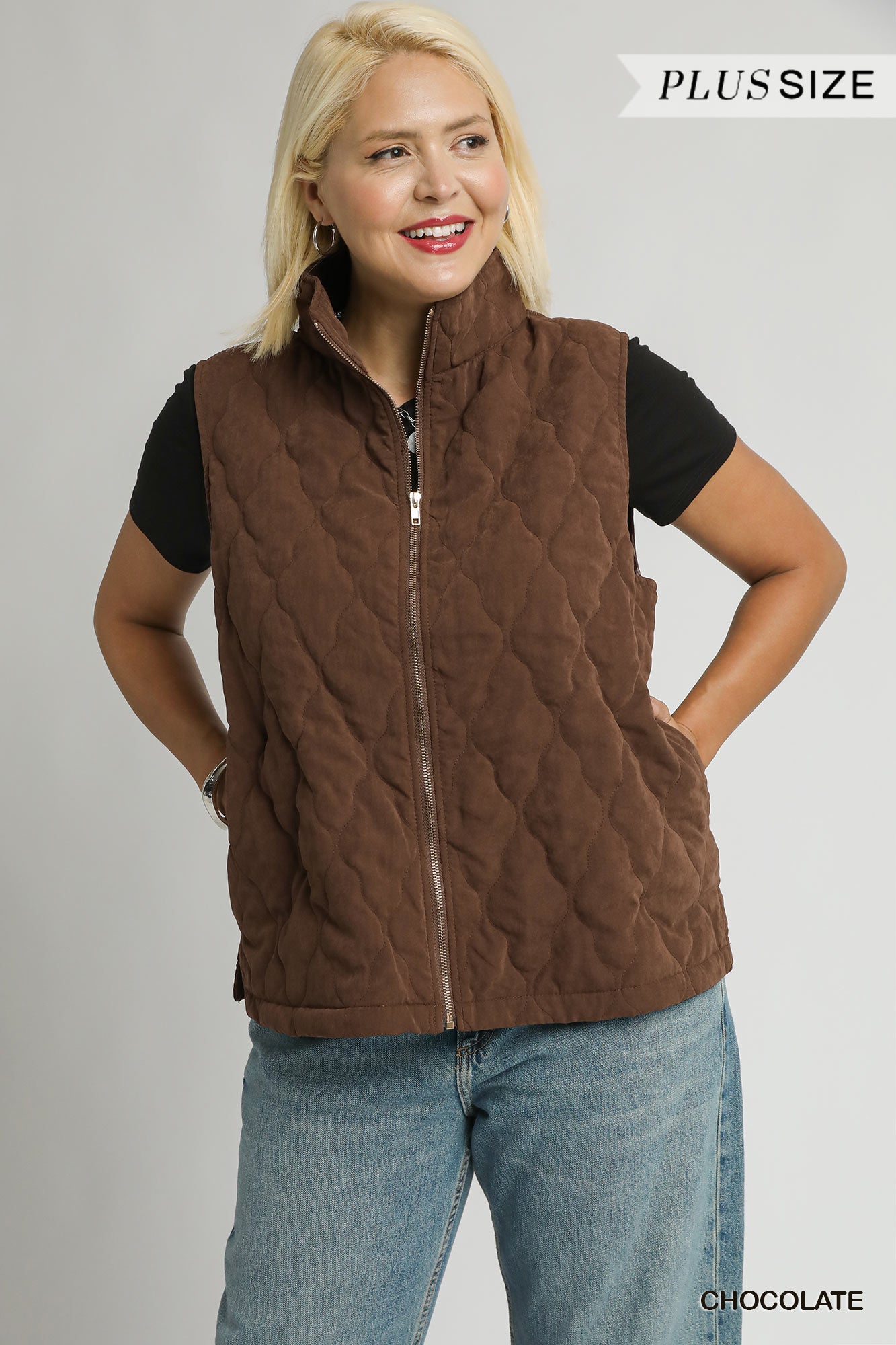 Umgee Plus Size Quilted Zip-Up Vest