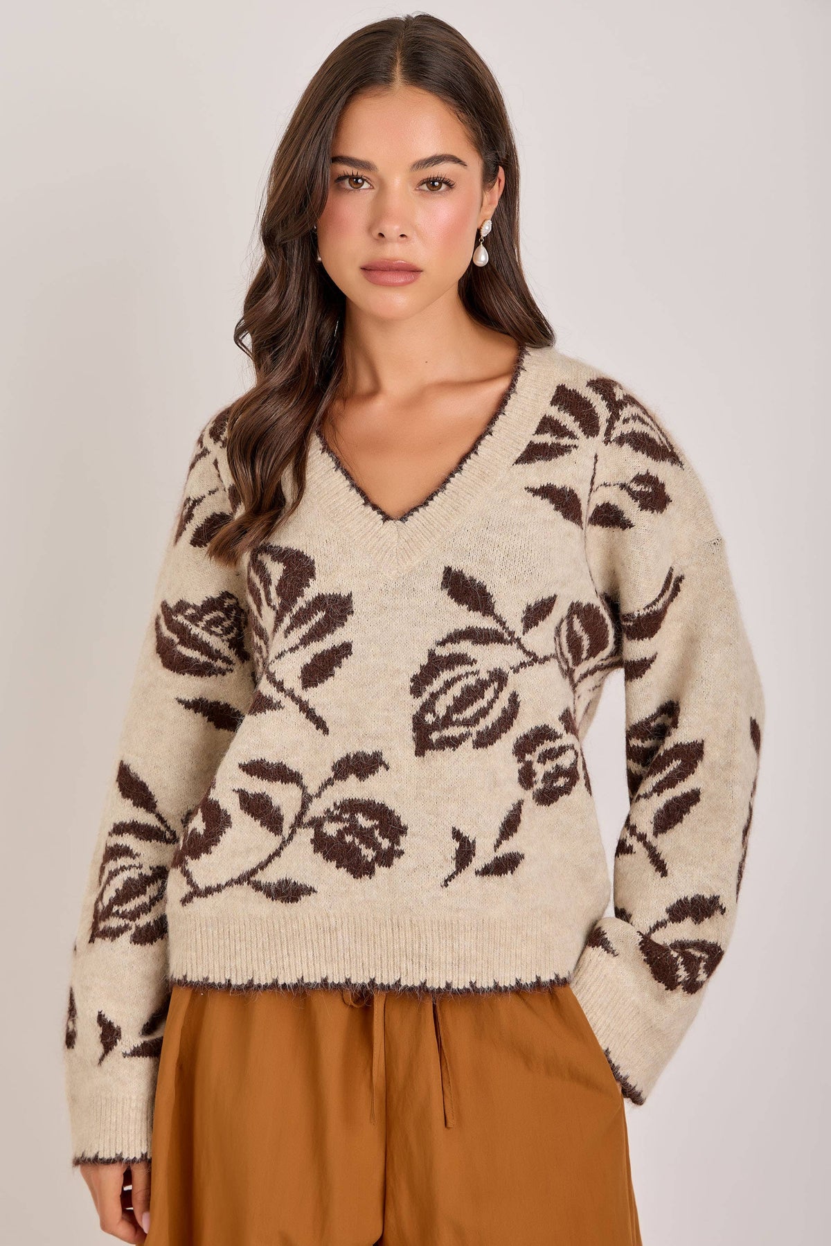 FLORAL BOTANICAL PATTERN SWEATER TOP