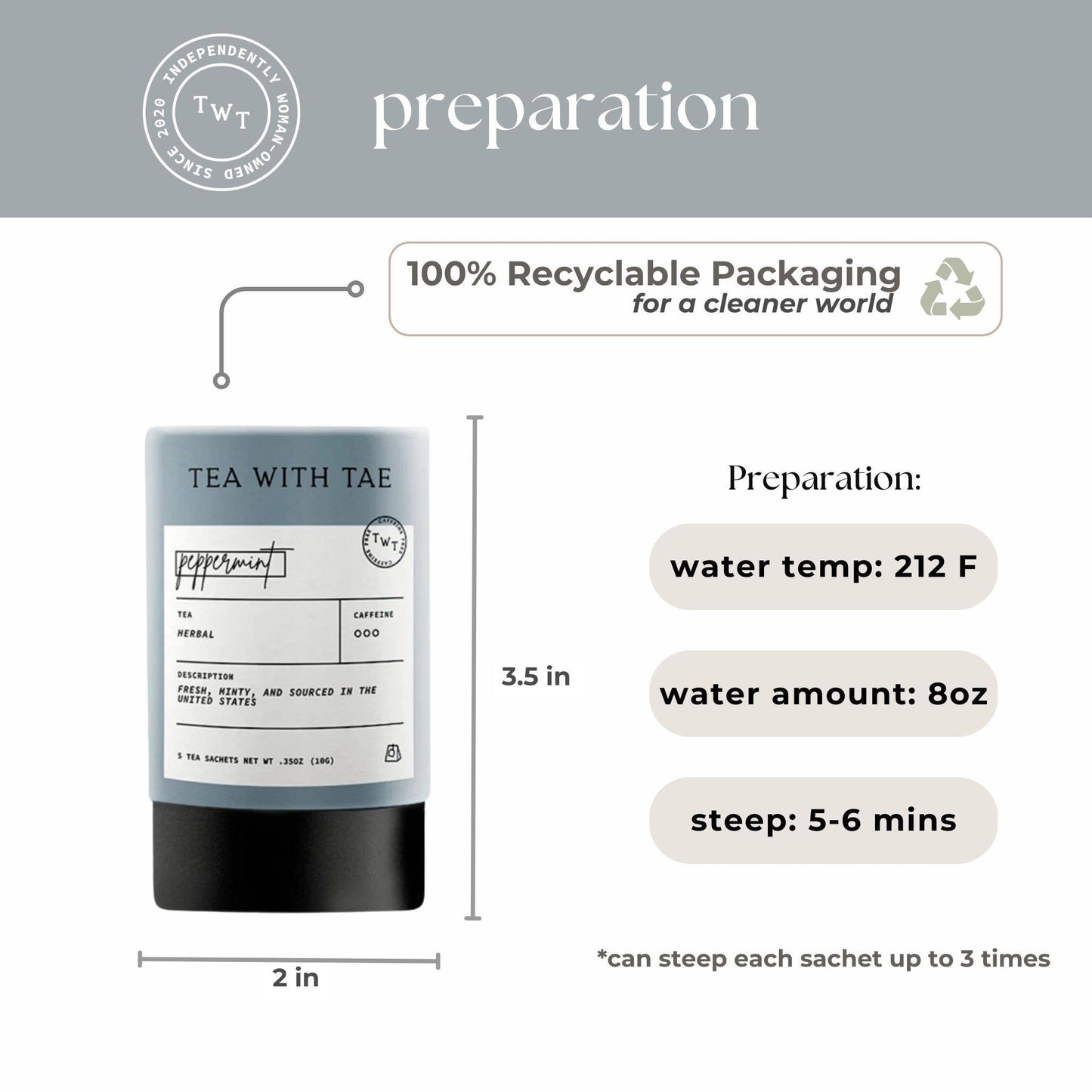 Peppermint Herbal Mini Tea Tube (5 tea bags)