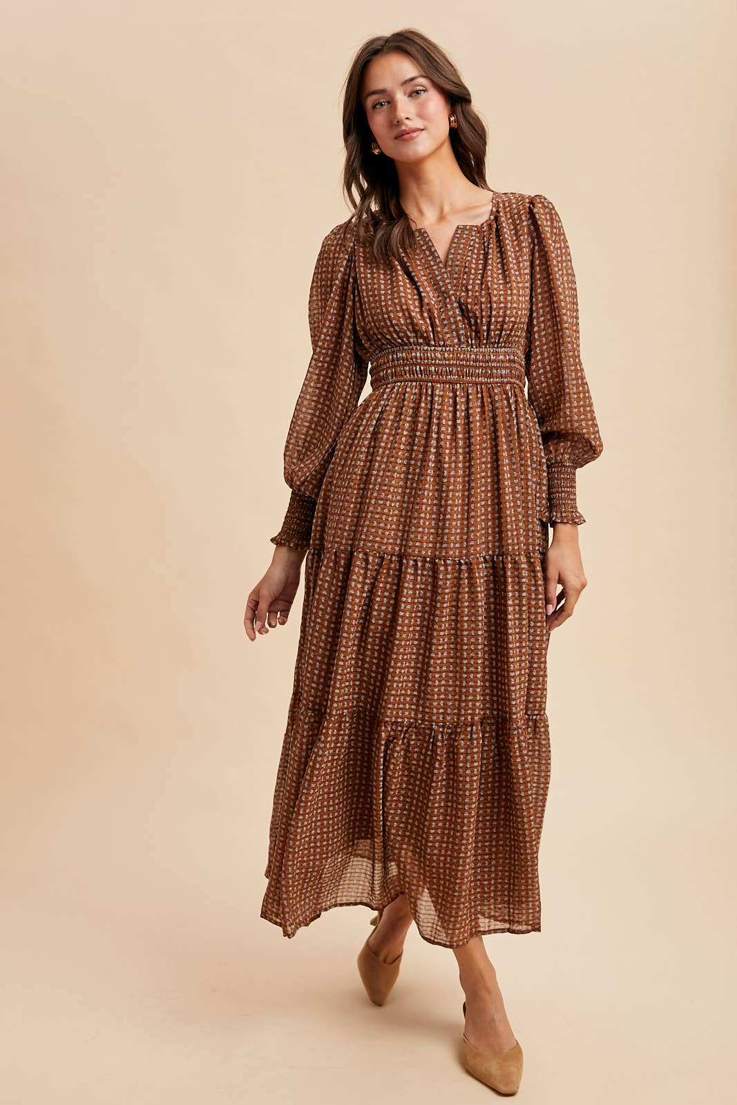 NOTCHED COLLAR MAXI DRESS