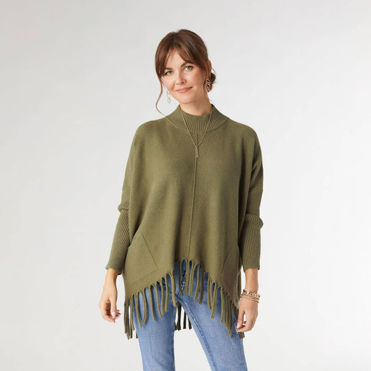 Heavenly-Luxe Flowy Mock Neck Fringe Sweater