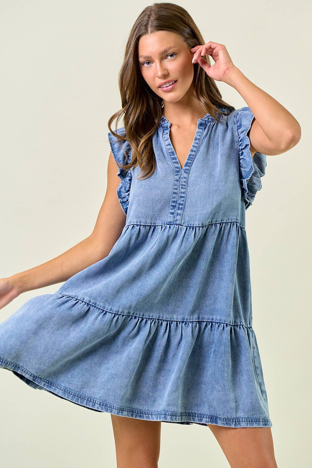 TENCEL RUFFLE TIERED MINI DRESS