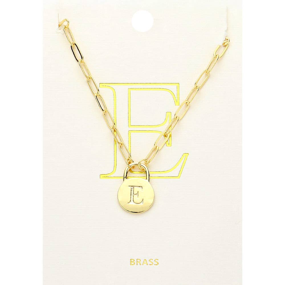 Brass Metal Initial Monogram Lock Pendant Necklace
