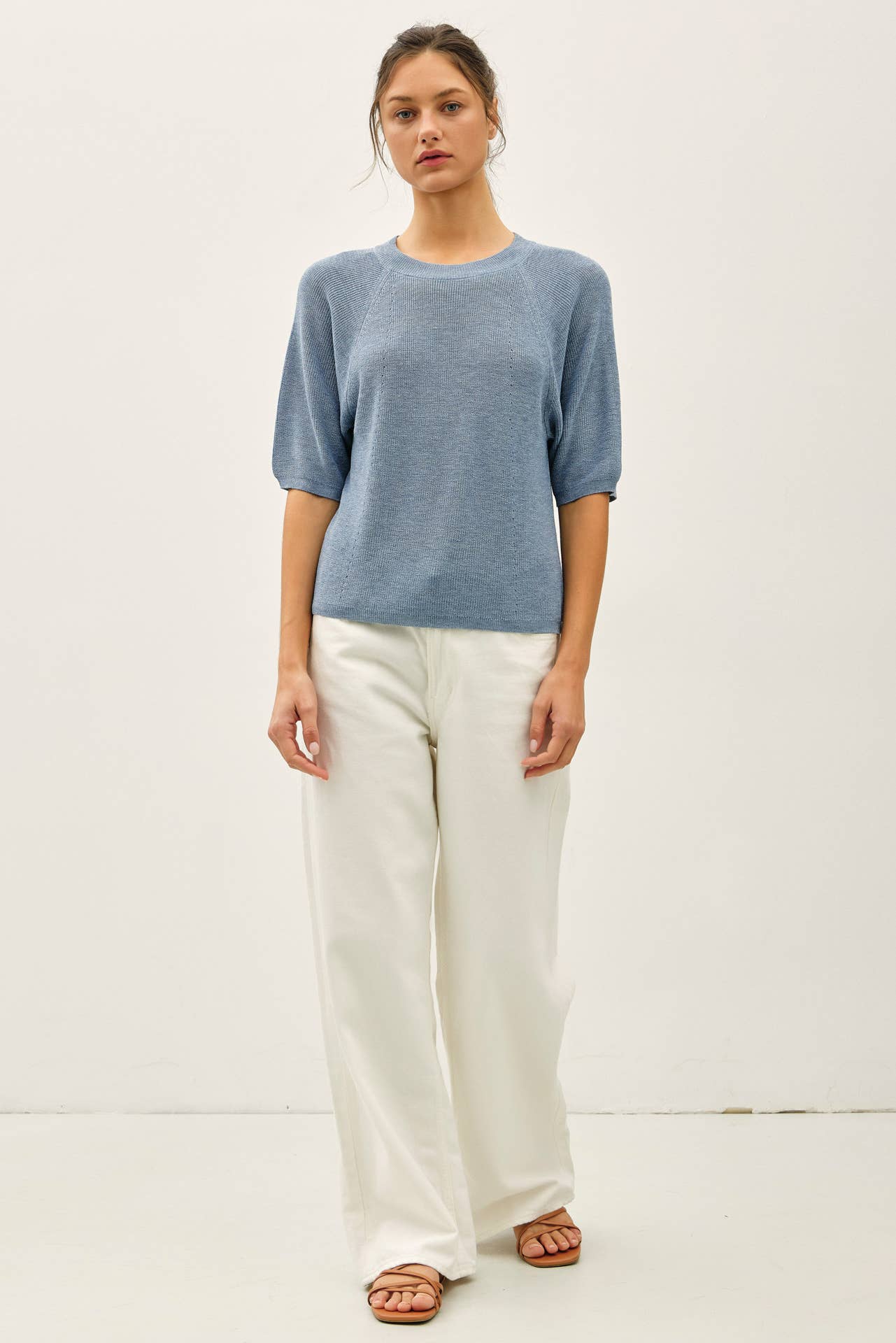 LIGHTWEIGHT RIBBED KNIT RAGLAN SHORT SLEEVE SWEATER TOP