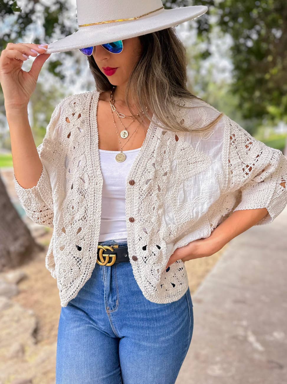 Ivory Crochet Lace Layering Cardigan