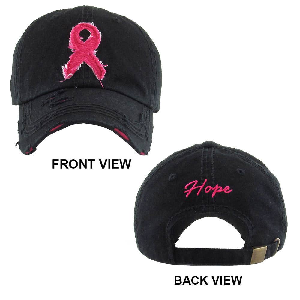 Pink Ribbon Accented Vintage Baseball Cap
