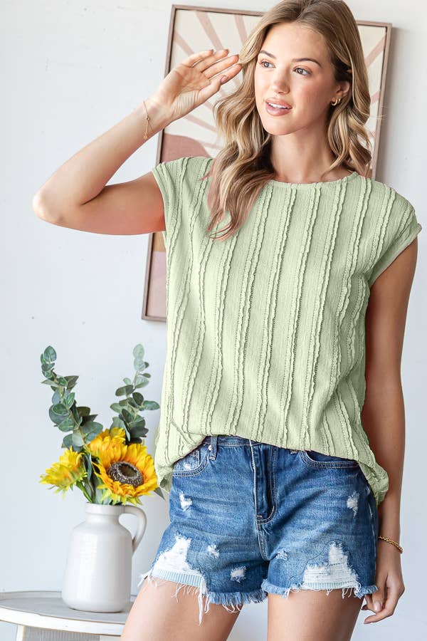 [PLUS SIZE] Stripe Textured Cap Sleeves Blouse T5948XL