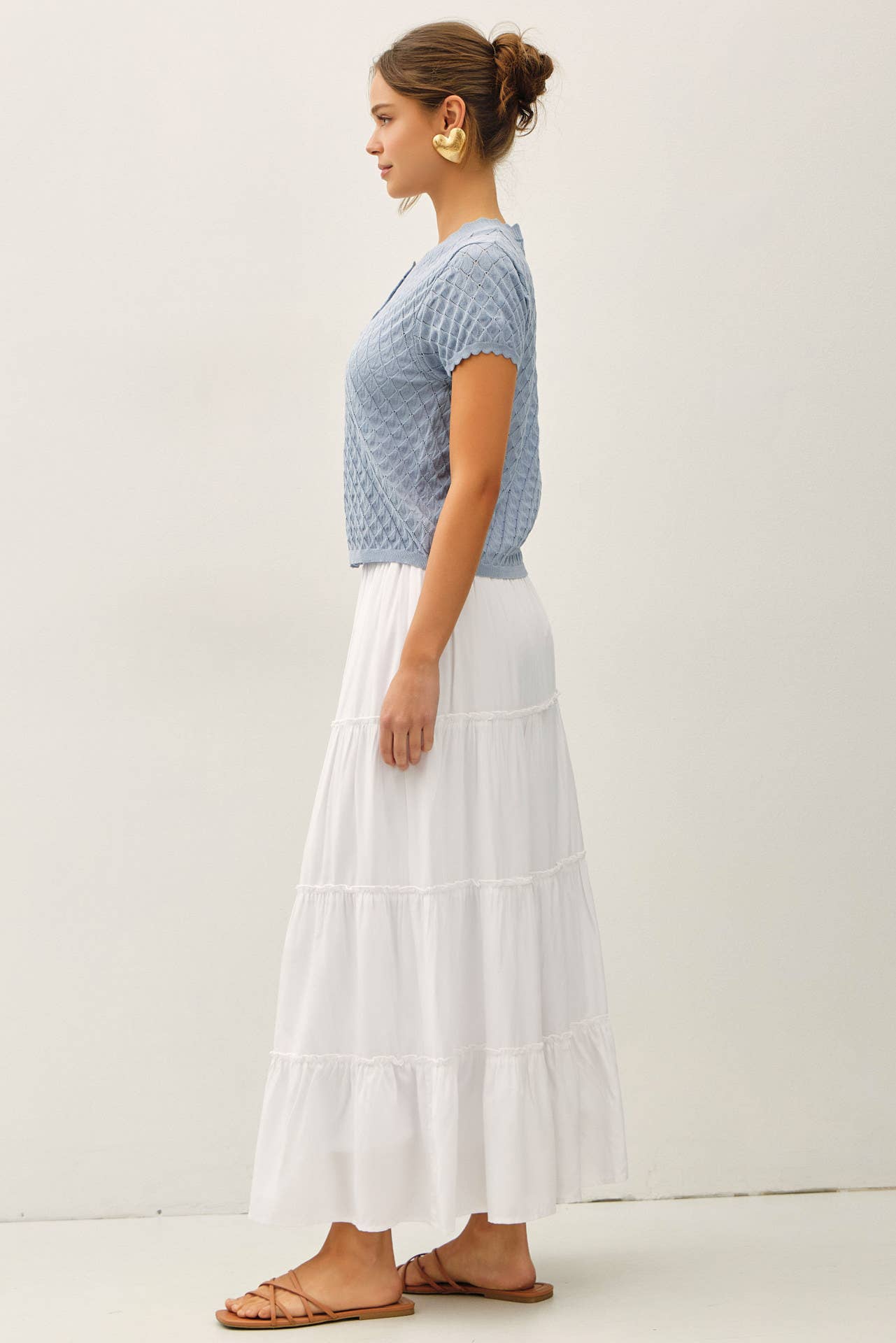POINTELLE STITCH SHORT SLEEVE CARDIGAN
