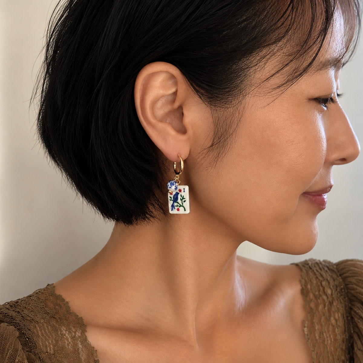 Ellison + Young Mahjong Tile Charm Hoop Earrings