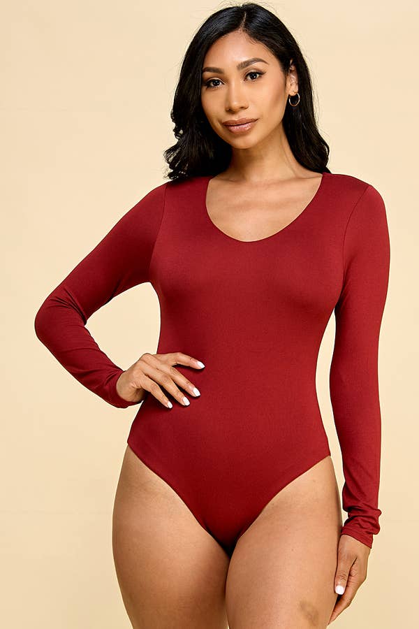 LONG SLEEVE V-NECK DOUBLE LAYERED BODYSUIT