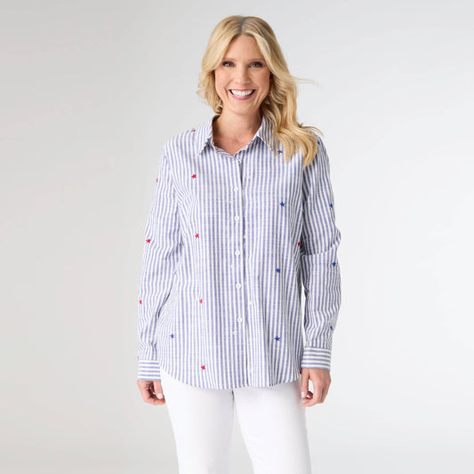 Patriotic Striped Blouse with Stars | 4th of July