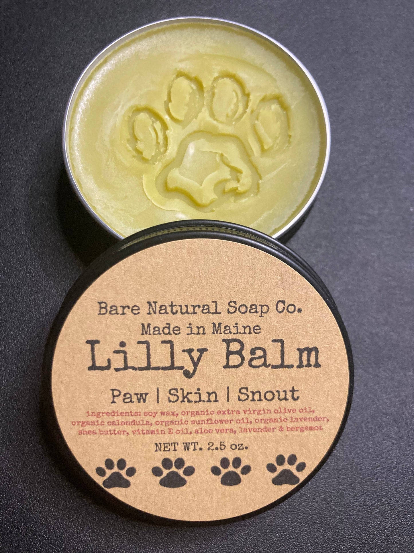 Organic Lilly Balm | 3 in 1 Paw, Skin, Snout | All-Natural 2.5oz. black tin