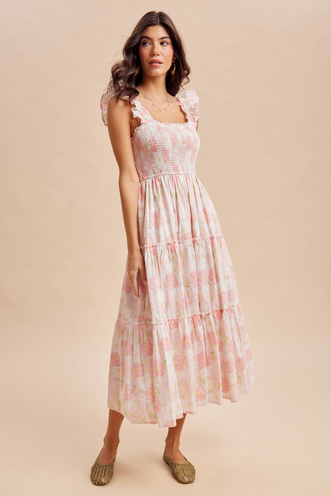 SMOCKED COTTON MAXI DRESS