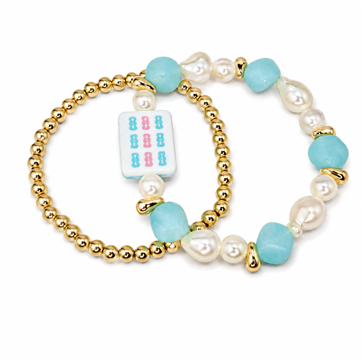 Ellison+Young Mahjong Tile Beaded Bracelet, 2-Piece Set