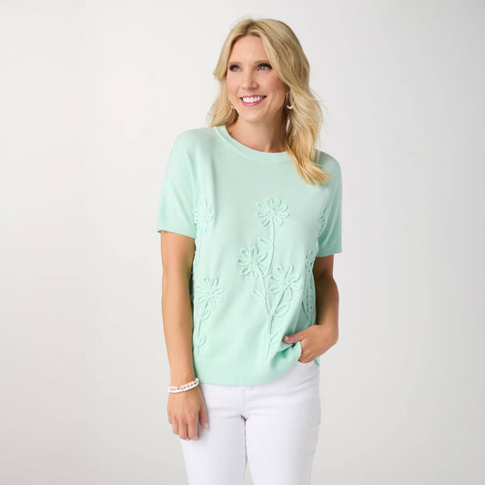 Lightweight Heavenly-Luxe Short Sleeve Floral Sweater
