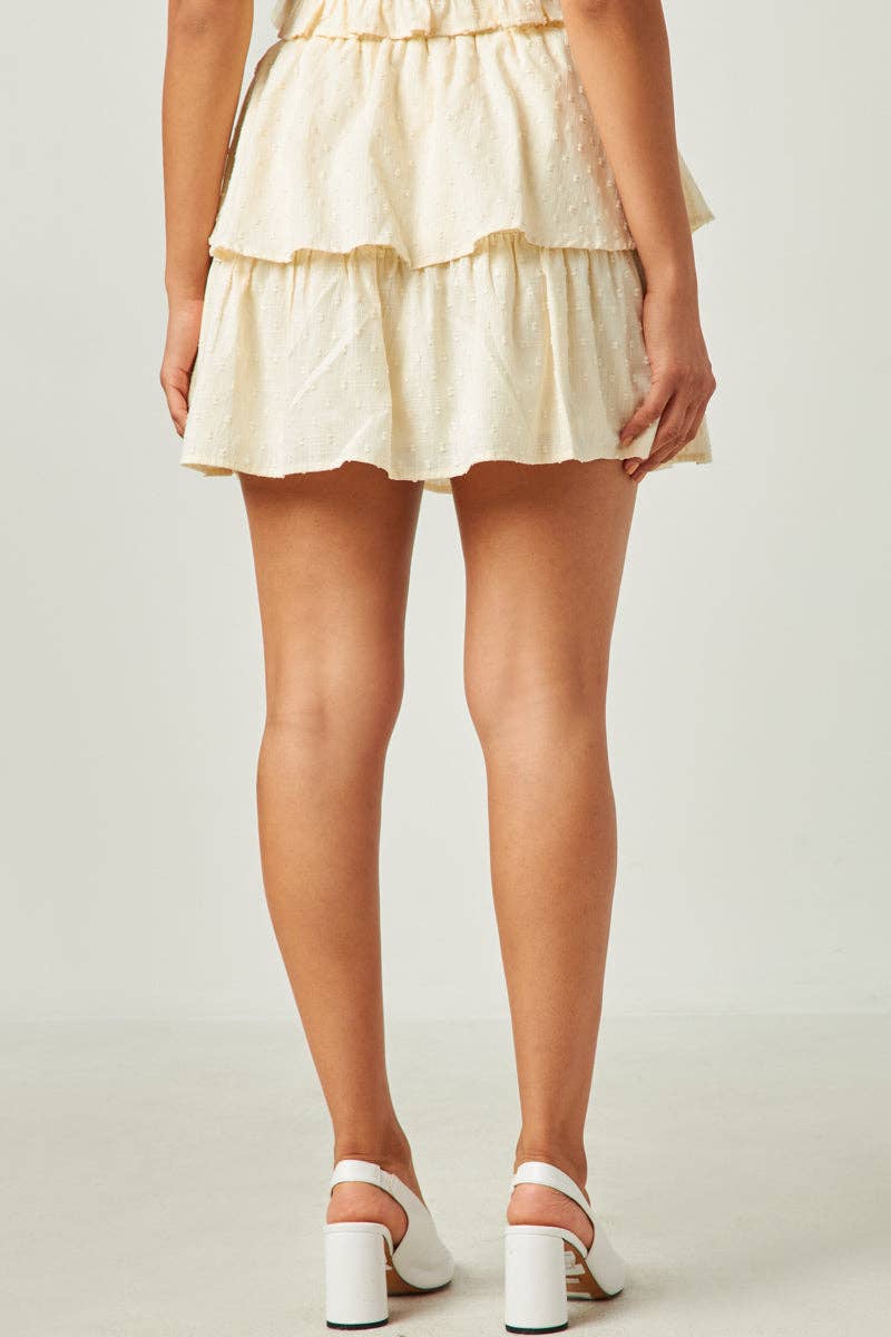 Womens Swiss Dot Layered Elastic Waist Skirt