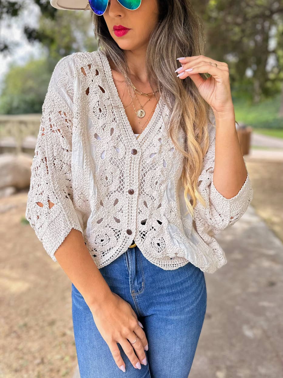 Ivory Crochet Lace Layering Cardigan
