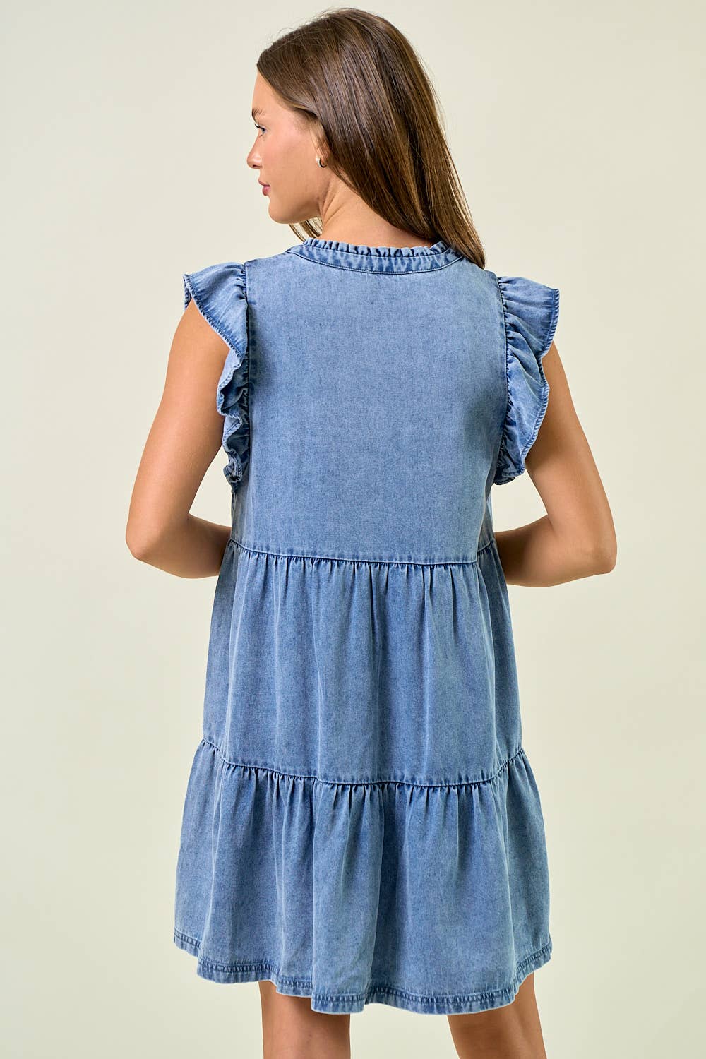 TENCEL RUFFLE TIERED MINI DRESS