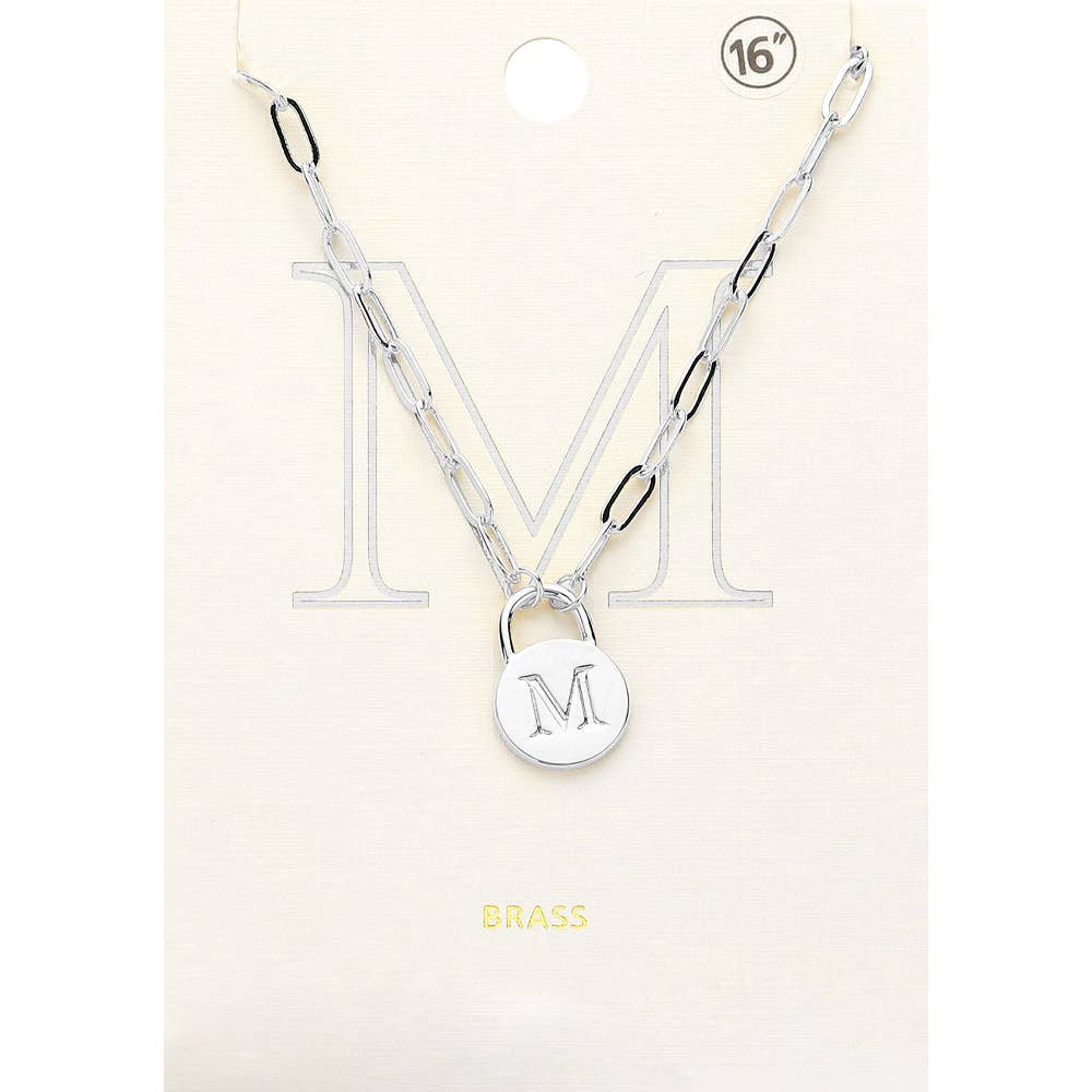 Brass Metal Initial Monogram Lock Pendant Necklace