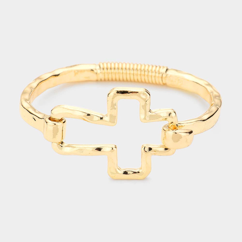 Hammered Open Metal Cross Hook Bracelet