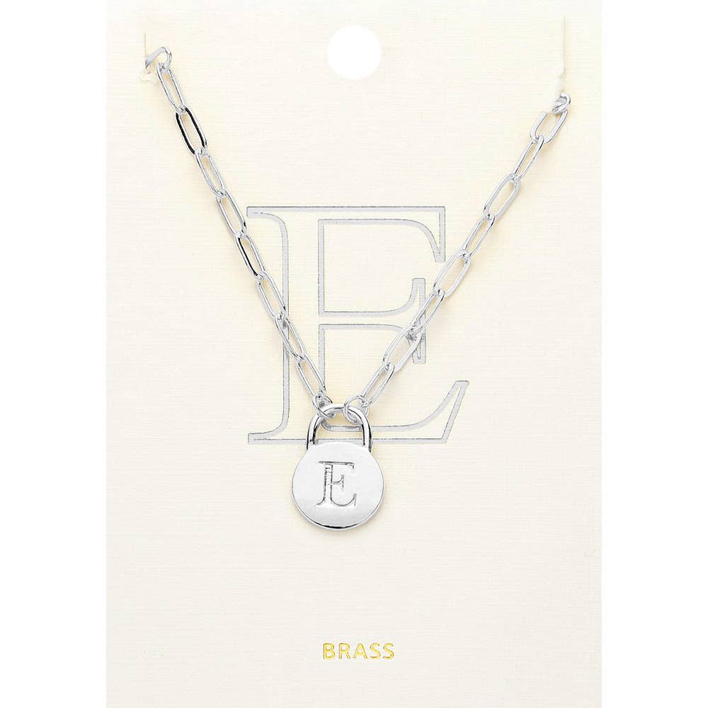 Brass Metal Initial Monogram Lock Pendant Necklace