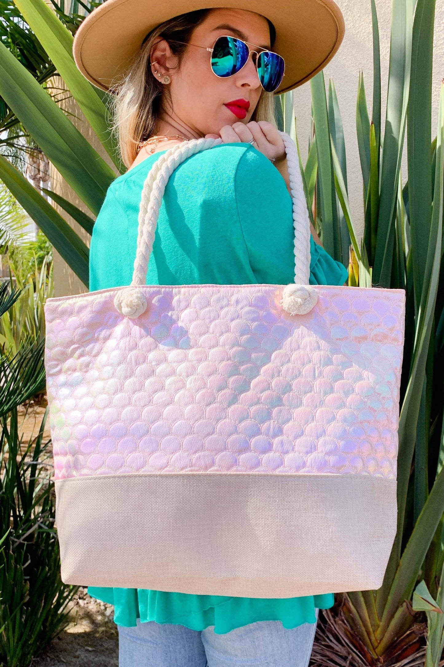 Hologram Beach ToteBag with Comfy Rope Handle and Zipper