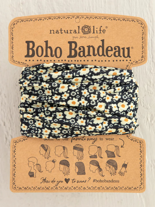 Natural Life Full Boho Bandeau® Headband-Black and Cream Floral