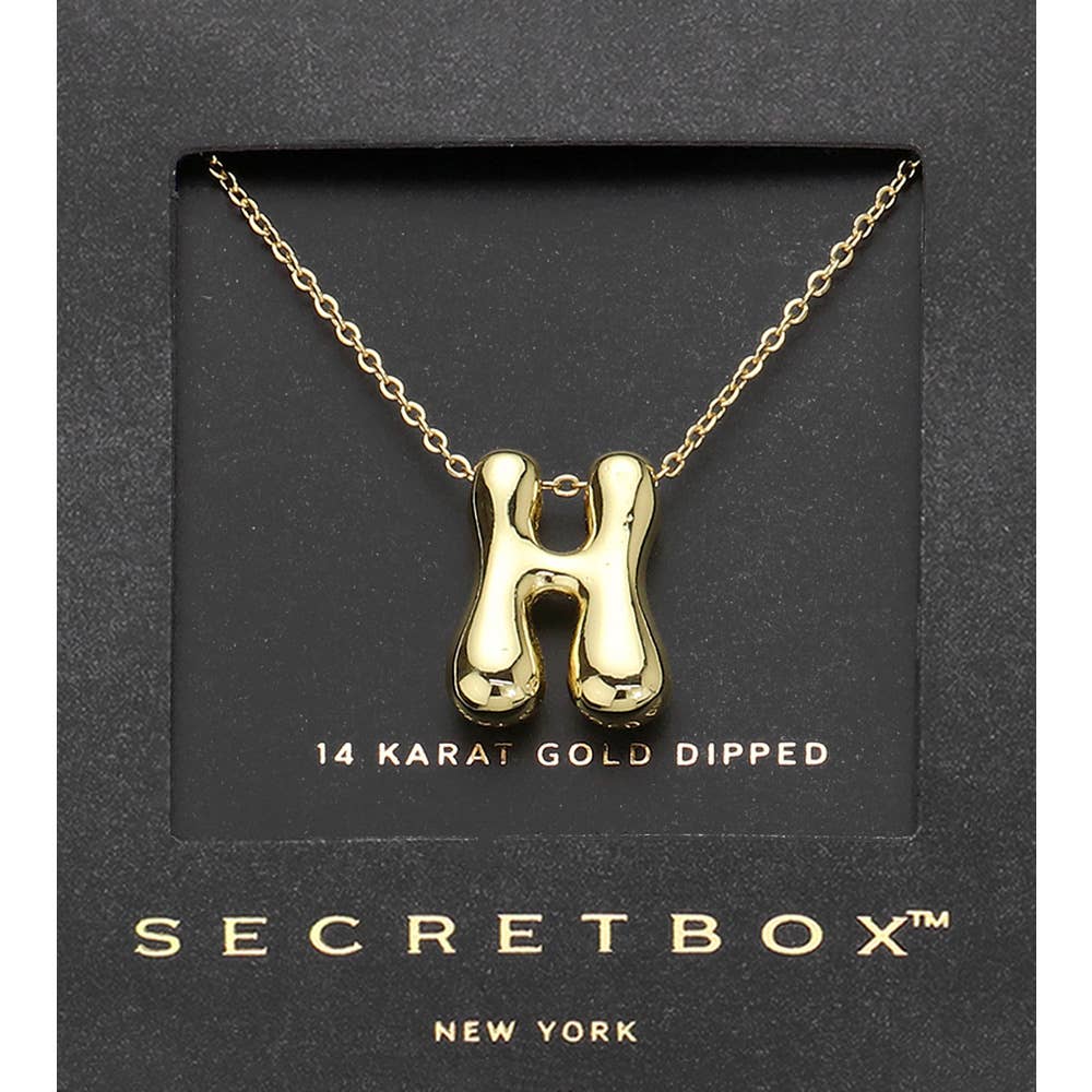 14K Gold Dipped Bubble Initial Pendant Necklace