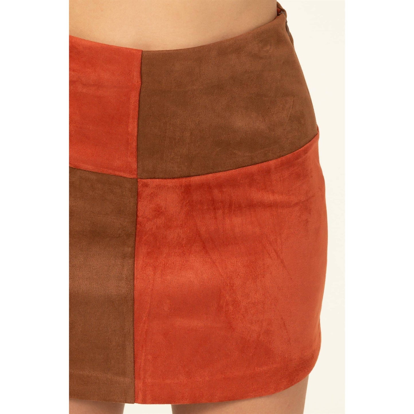 FAUX SUEDE COLOR BLOCK MINI SKIRT