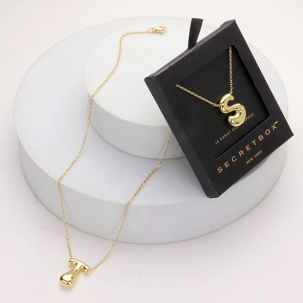 14K Gold Dipped Bubble Initial Pendant Necklace