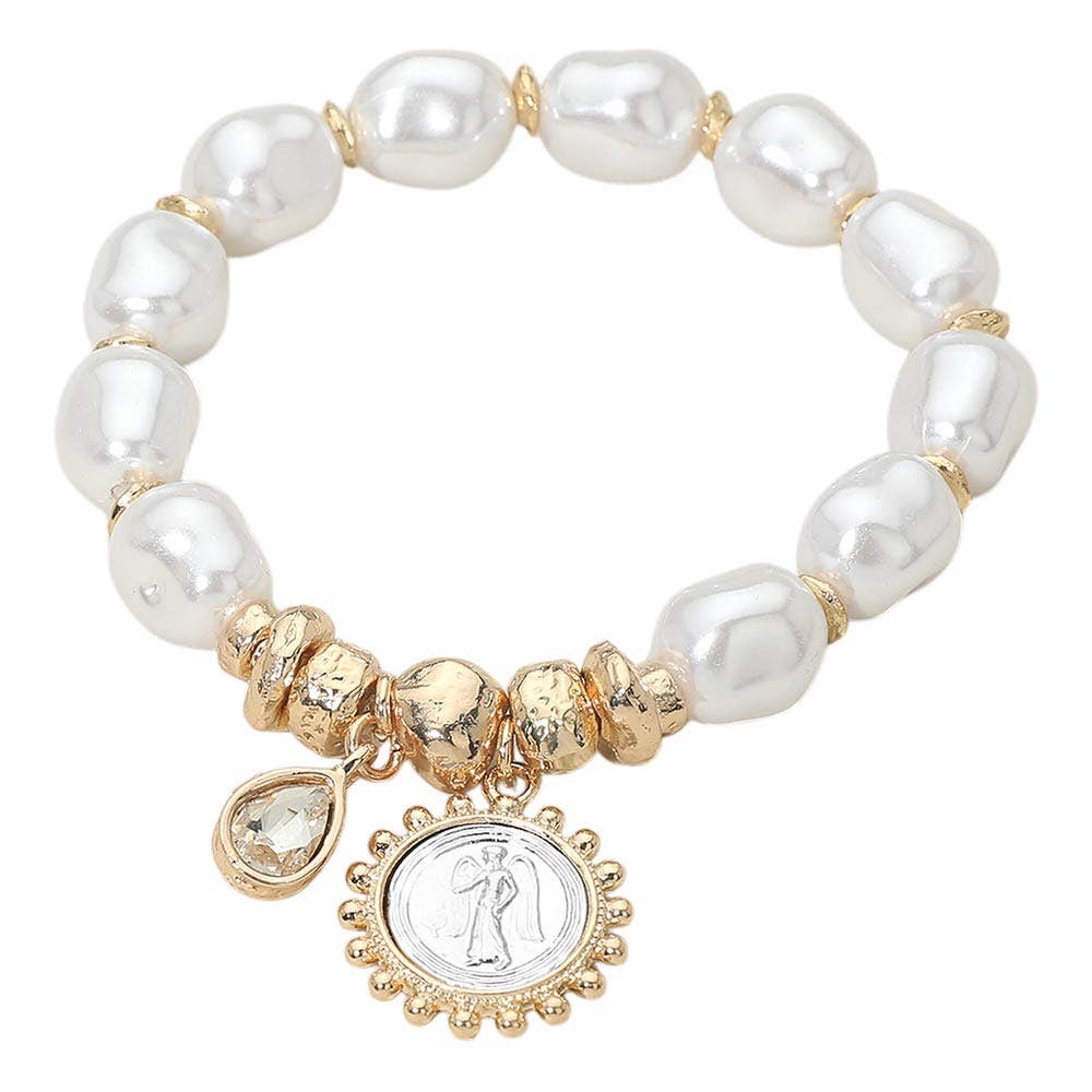 Pendant Detailed Pearl Charm Stretch Bracelet