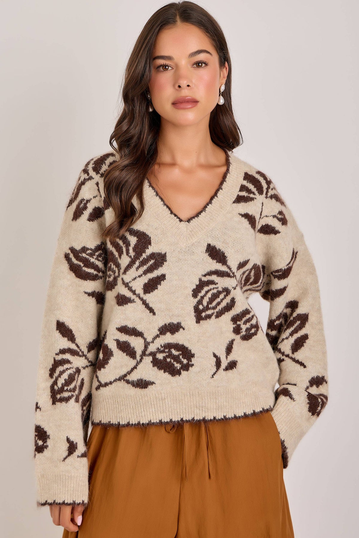 FLORAL BOTANICAL PATTERN SWEATER TOP