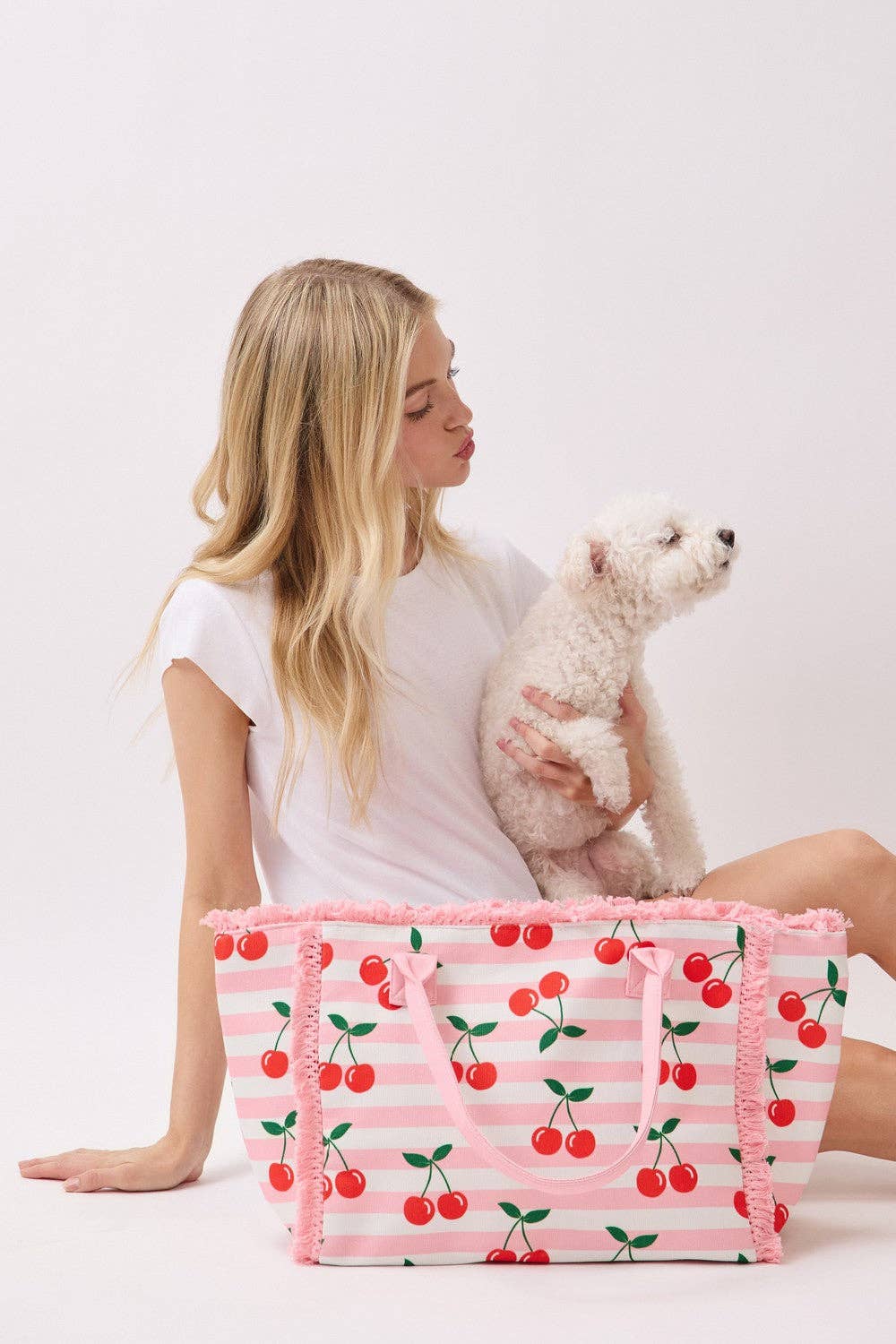 Cherry Print Canvas Tote Bag