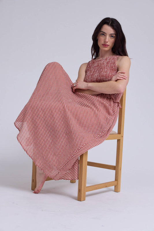 SLEEVELESS SMOCKING TOP DRESS